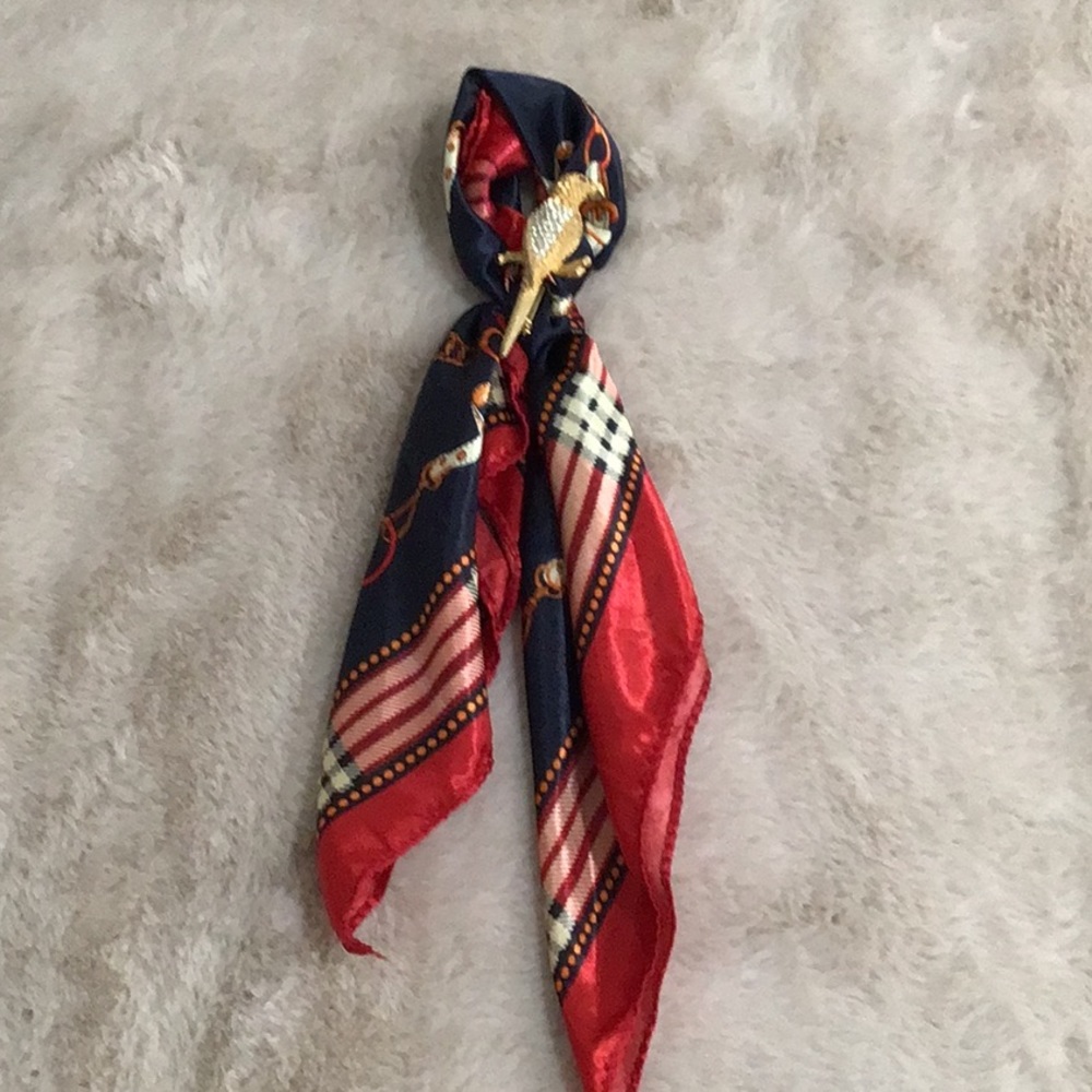 Bag Swag in Red and Dark Blue Scarf with Parrot Charm